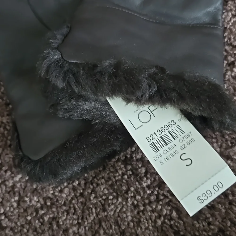 NEW Ann Taylor Loft Brown Leather Fur Trim Gloves S